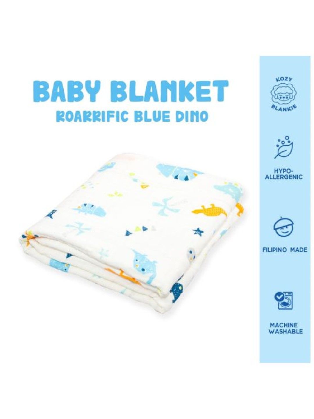 Kozy Blankie 100% Cotton Premium Multi-Purpose Muslin Cloth - Roarrific Blue Dino (No Color- Image 2)