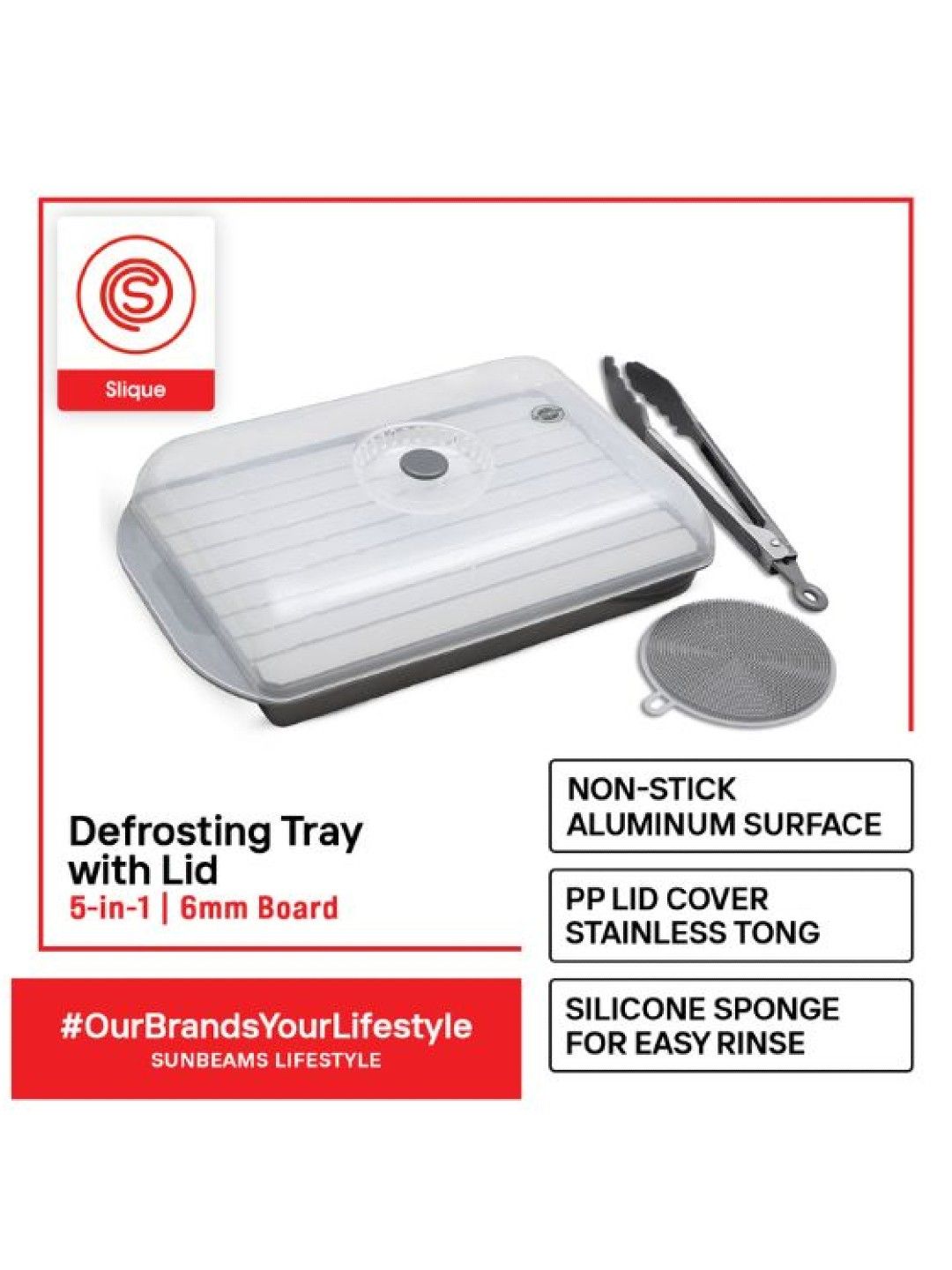 Sunbeams Lifestyle Slique Defrosting Tray with Lid & Tong (No Color- Image 2)