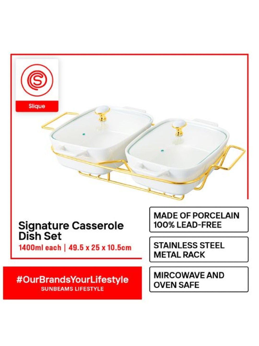 Sunbeams Lifestyle Slique Casserole Serving Dish Rectangle (Set of 2) 1400ml (No Color- Image 2)