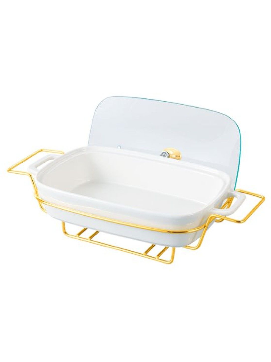 Sunbeams Lifestyle Slique Casserole Serving Dish - Porcelain Collection Gold Stand with 2 Burner (No Color- Image 1)