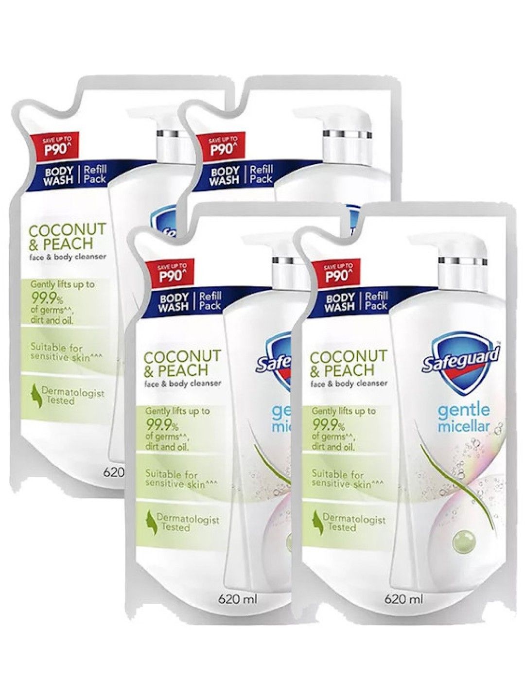 Safeguard Gentle Micellar Bodywash Coconut and Peach Refill 4-pack (620ml) (No Color- Image 1)