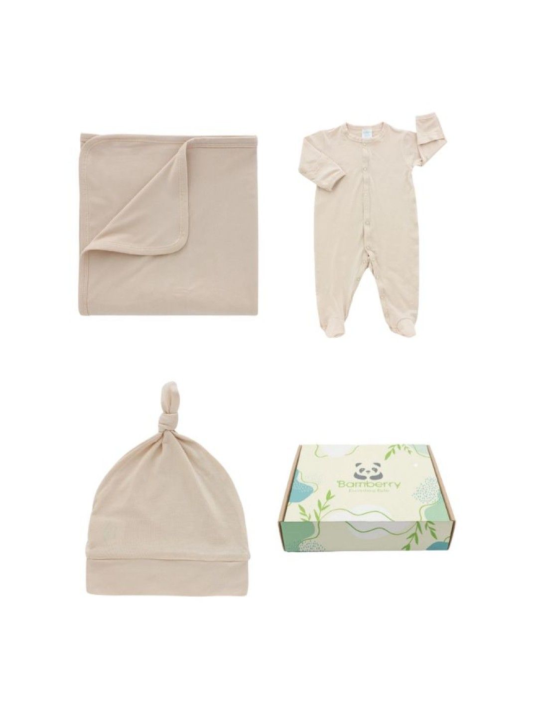 Bamberry Baby Bamberry Gift Box Bundle (Bamboo Swaddle, Knotted Hat, Footed Romper) (Sand- Image 2)