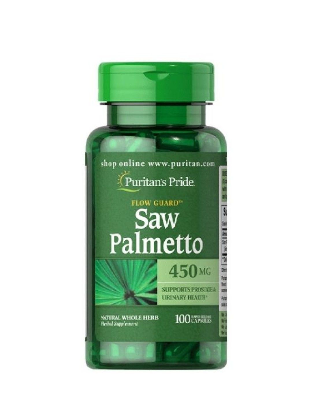 Puritan's Pride Saw Palmetto 450 mg (100 capsules) (No Color- Image 1)