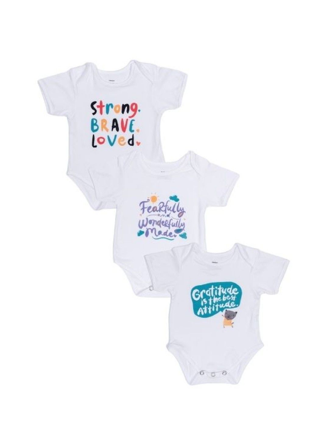 bean fashion Set of 3 Play White Onesies (No Color- Image 1)