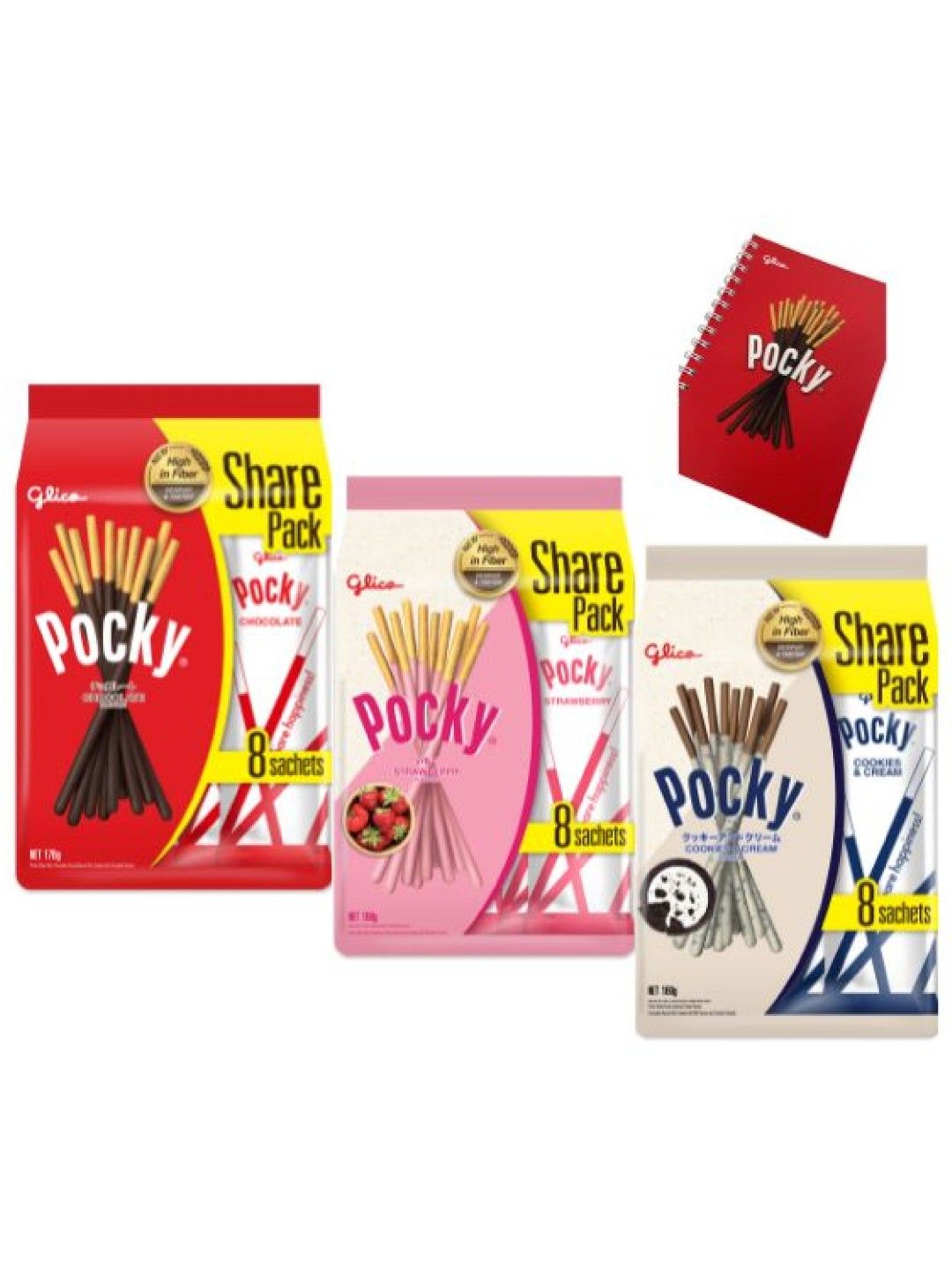 Pocky Share Pack Assorted (Bundle of 3) with FREE Glico Notebook (No Color- Image 1)