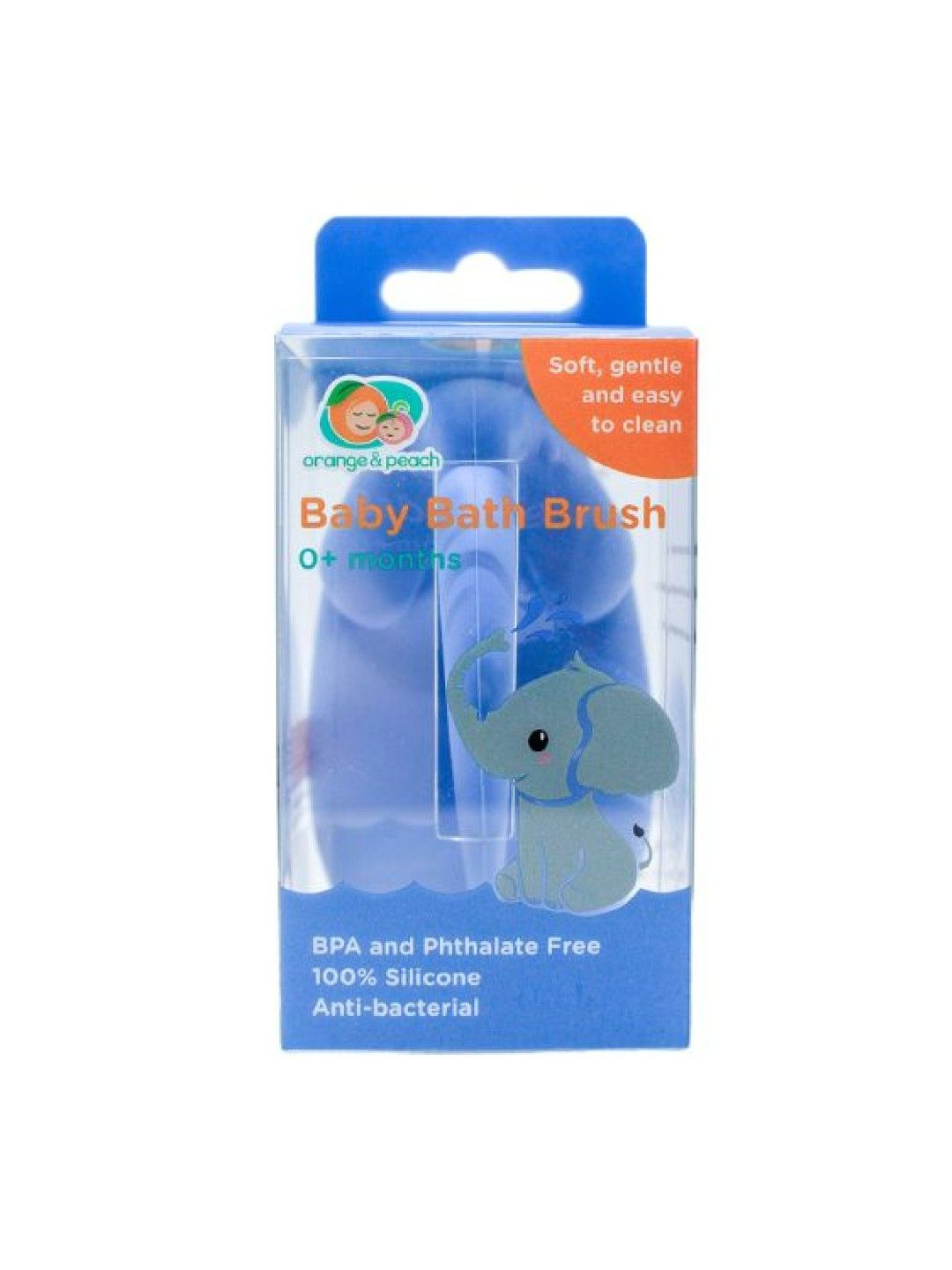 Orange & Peach Silicone Antibacterial Bath Brush Elephant for Babies and Kids (No Color- Image 1)