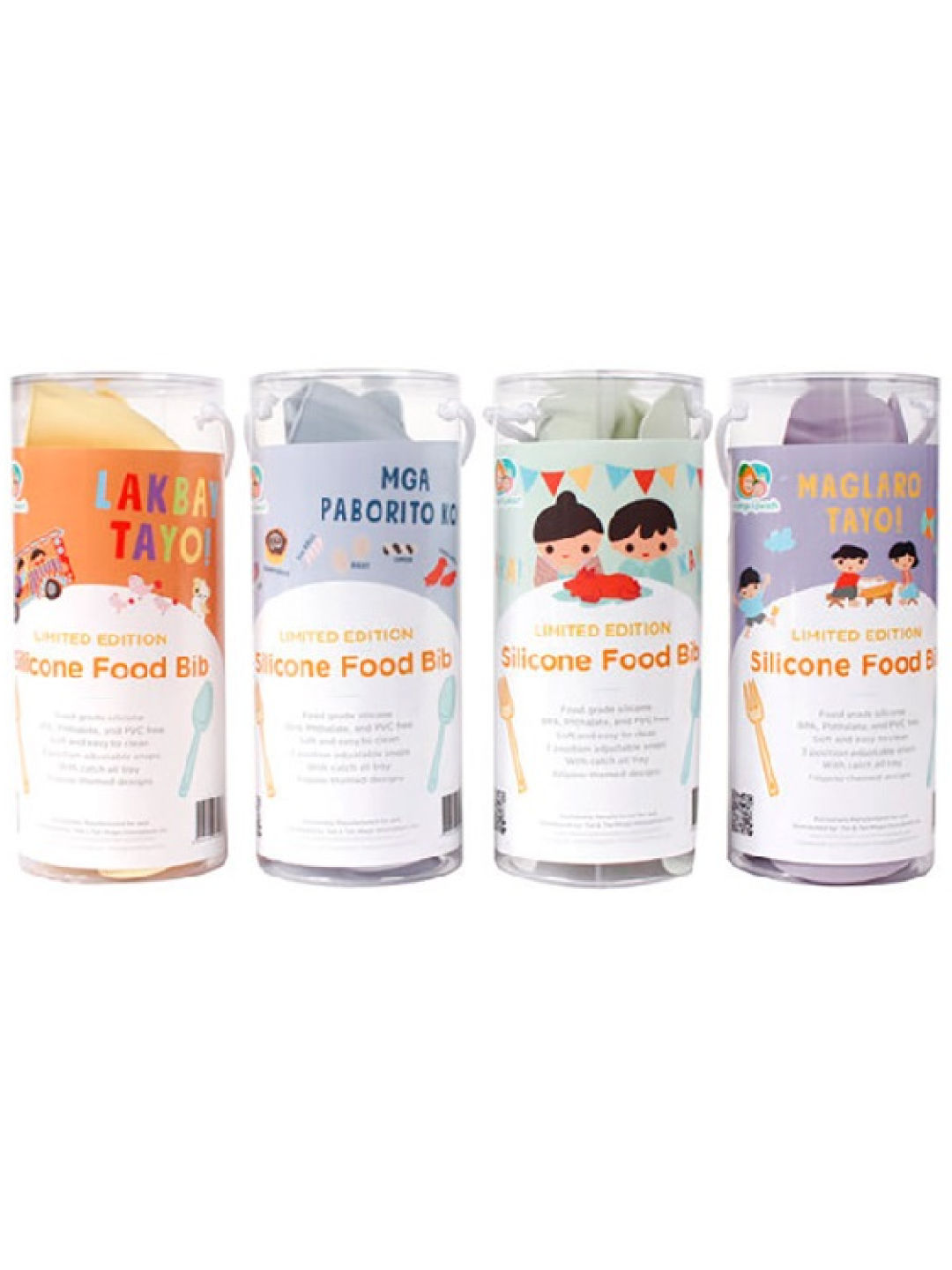 Orange & Peach Kainan Na Silicone Food Bib (Green- Image 2)