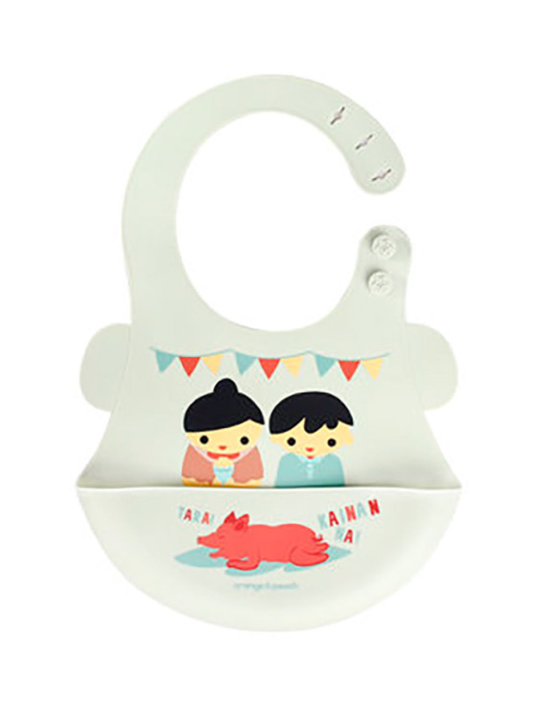 Orange & Peach Kainan Na Silicone Food Bib (Green- Image 1)