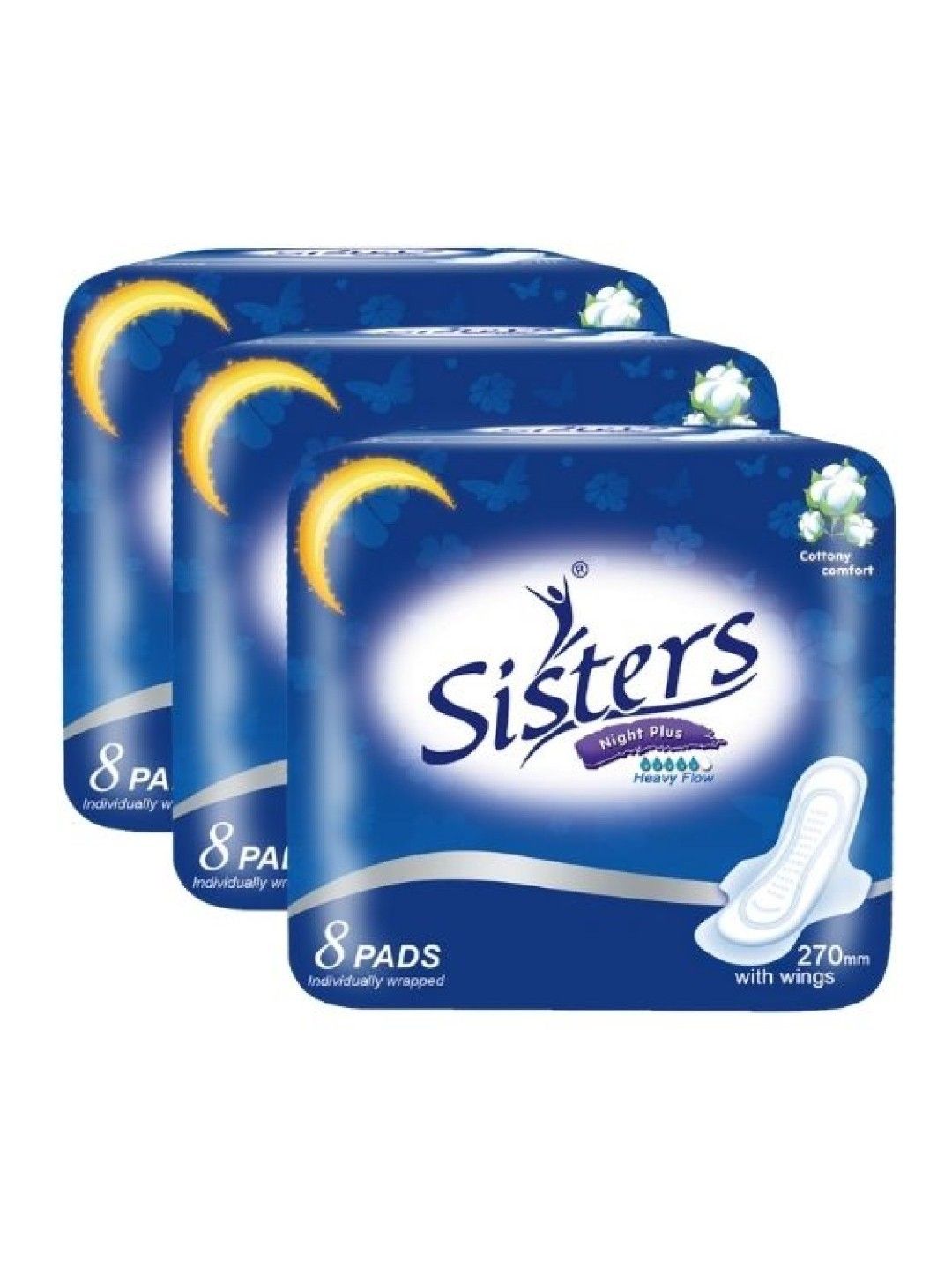 Sisters Sanitary Napkin Silk Floss (8's, Night-use) (Bundle of 3)