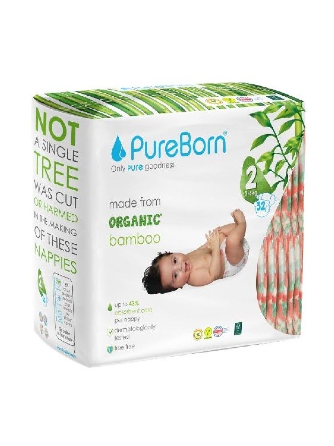 PureBorn Organic Bamboo Tape Diaper in Tropical - Size 2 Small (32 pcs) (No Color- Image 2)