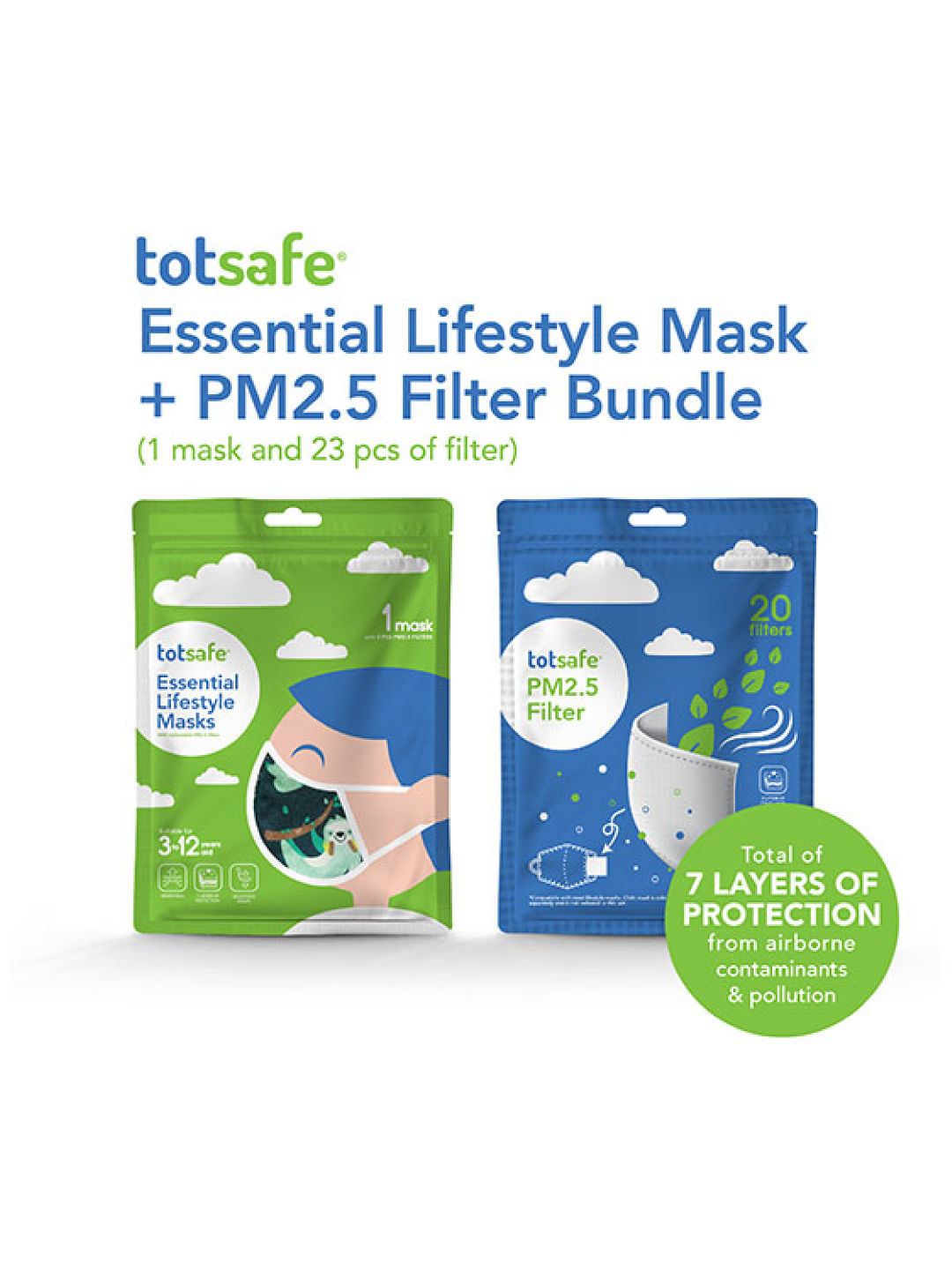 Totsafe Sloth Essential Lifestyle Mask + PM2.5 Filter Bundle (1 Mask + 23 Filters) (No Color- Image 2)