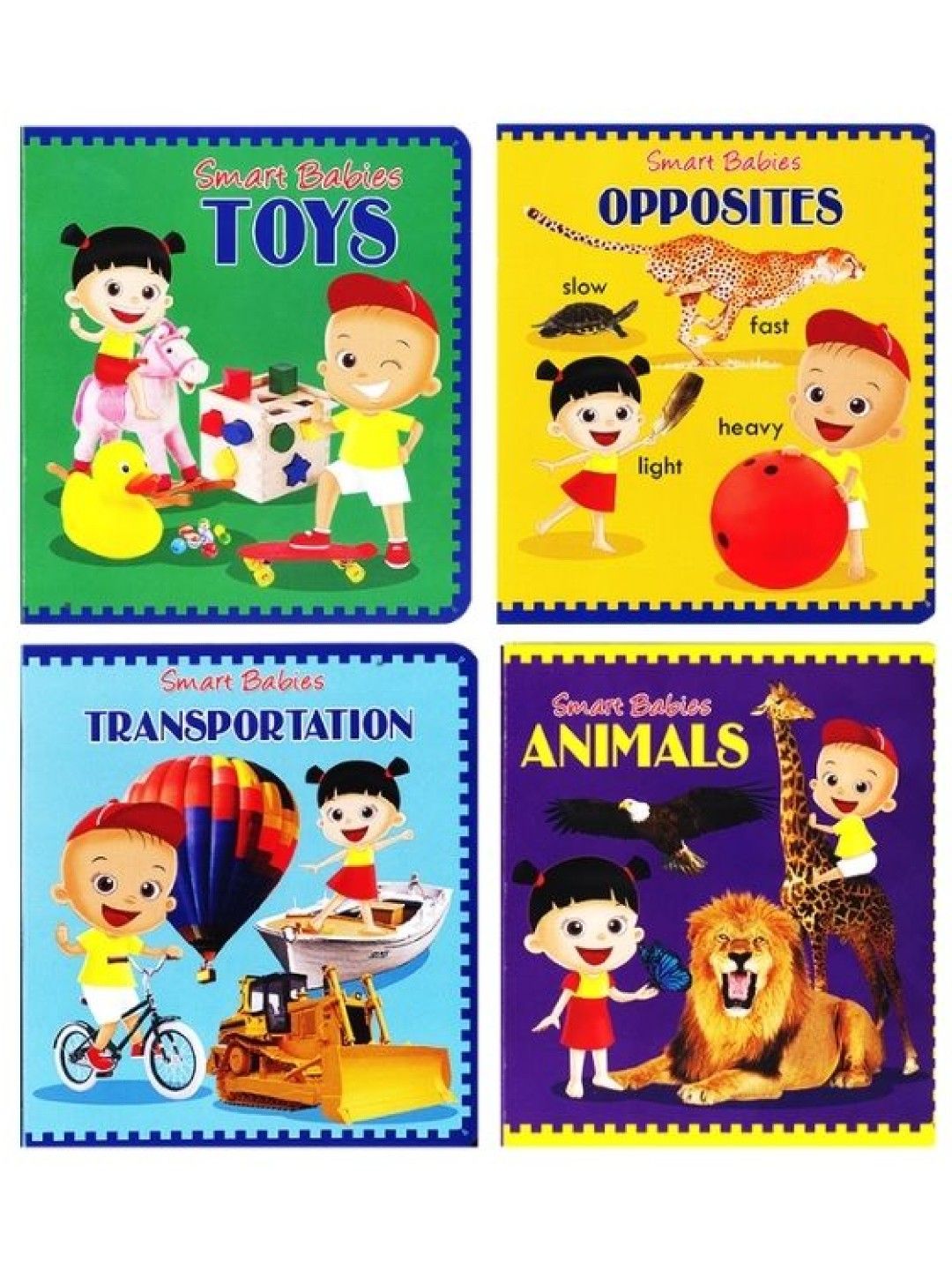 Learning is Fun Smart Babies Board Book Set Of 4 (Animals, Opposites, Toys, & Transportation)