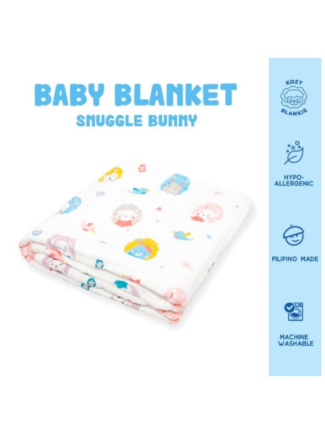 Kozy Blankie 100% Cotton Premium Multi-Purpose Muslin Cloth - Snuggle Bunny (No Color- Image 2)
