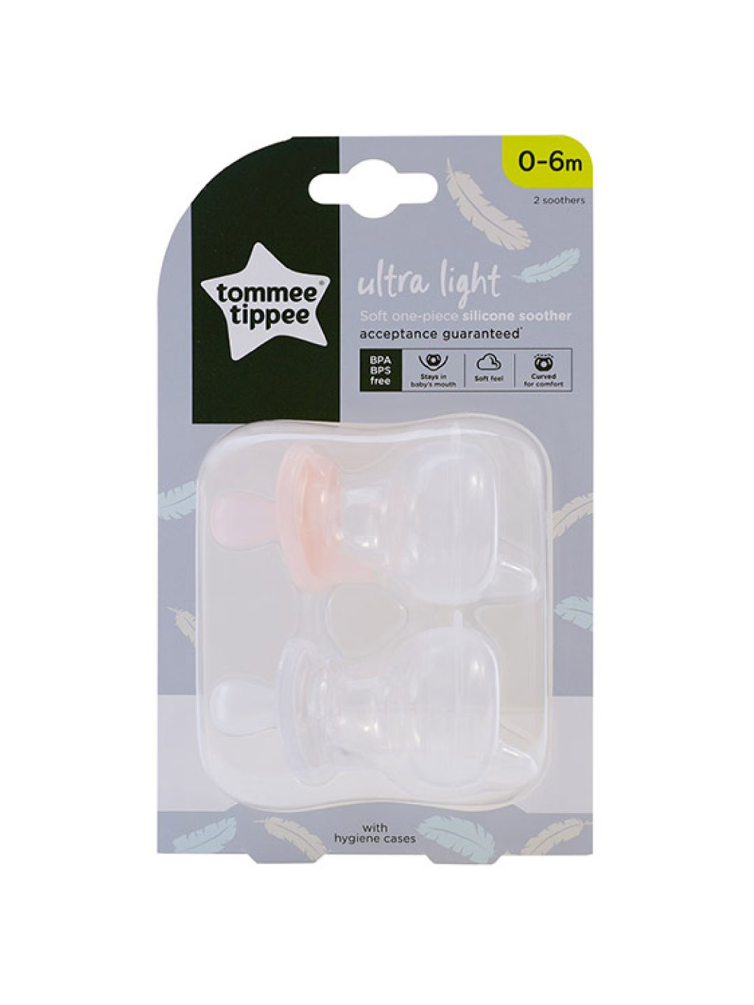 Tommee Tippee Soft-one Piece Silicone Soother 0-6m (Pack of 2) (White/Pink- Image 1)