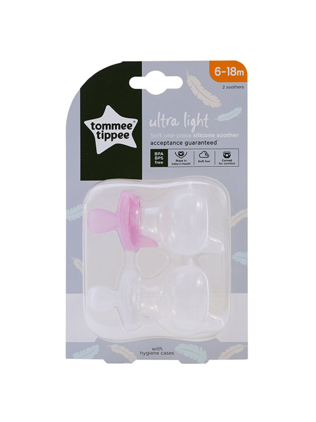 Tommee Tippee Soft-one Piece Silicone Soother 6-18m (Pack of 2) (White/Purple- Image 1)