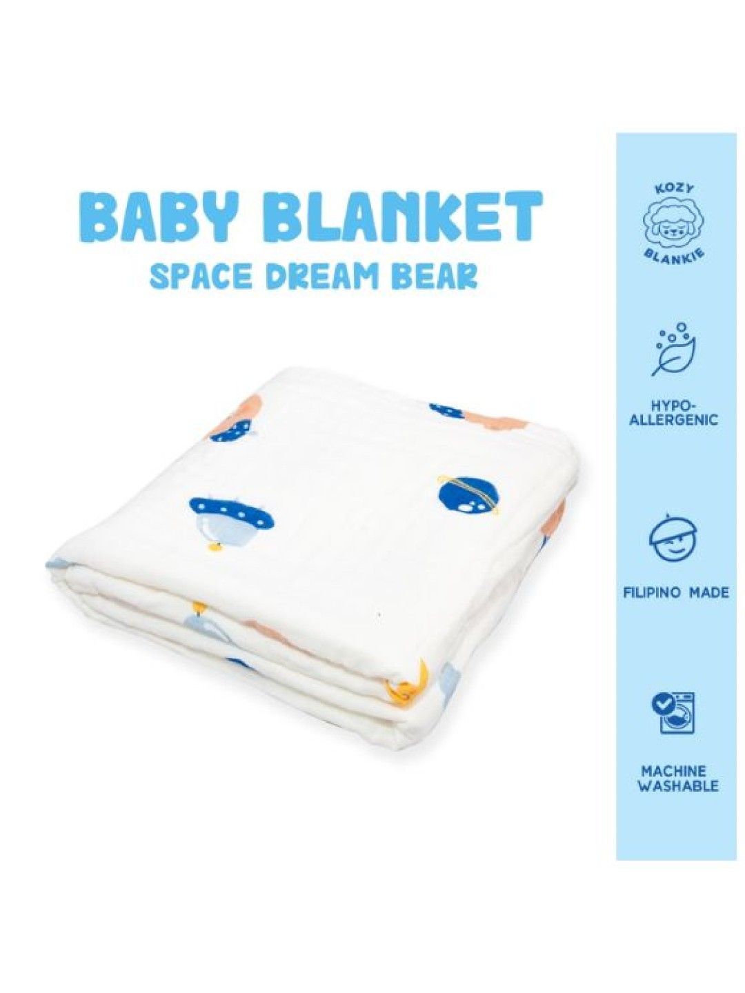Kozy Blankie 100% Cotton Premium Multi-Purpose Muslin Cloth - Space Dream Bear (No Color- Image 2)