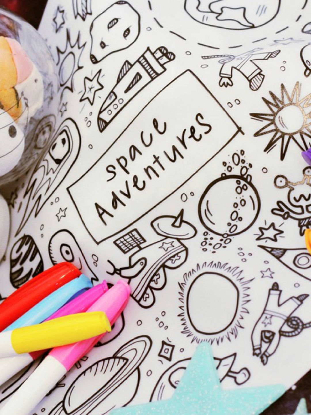 DrawnBy Space Adventure Washable Silicone Coloring Mat with Marker Set (No Color- Image 2)