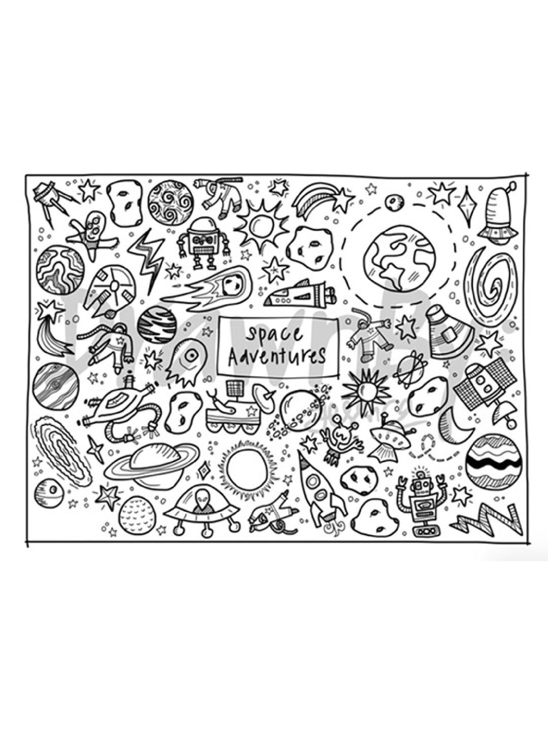 DrawnBy Space Adventure Washable Silicone Coloring Mat with Marker Set