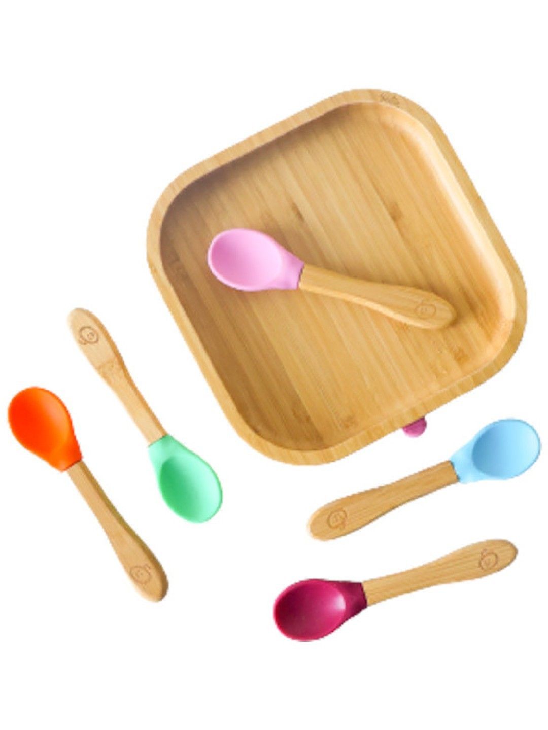 Bollie Baby Premium Bamboo Square Open Suction Plate with Spoon