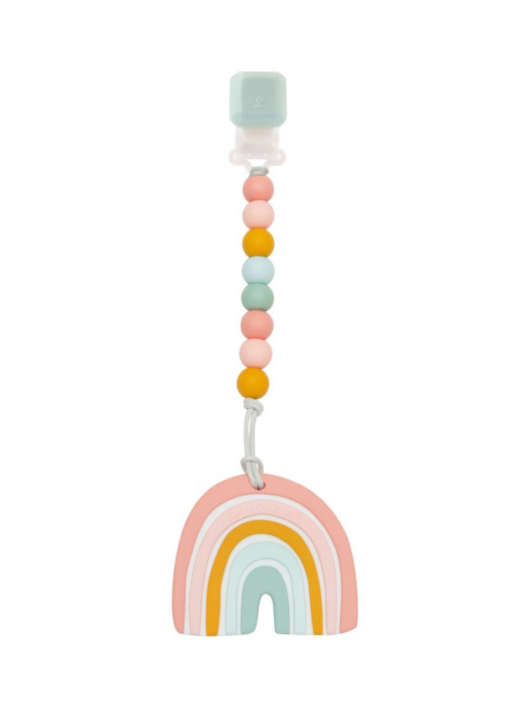 Lou Lou Lollipop Pastel Rainbow Silicone Teether Holder Set (Version 2 with Silicone Clip)