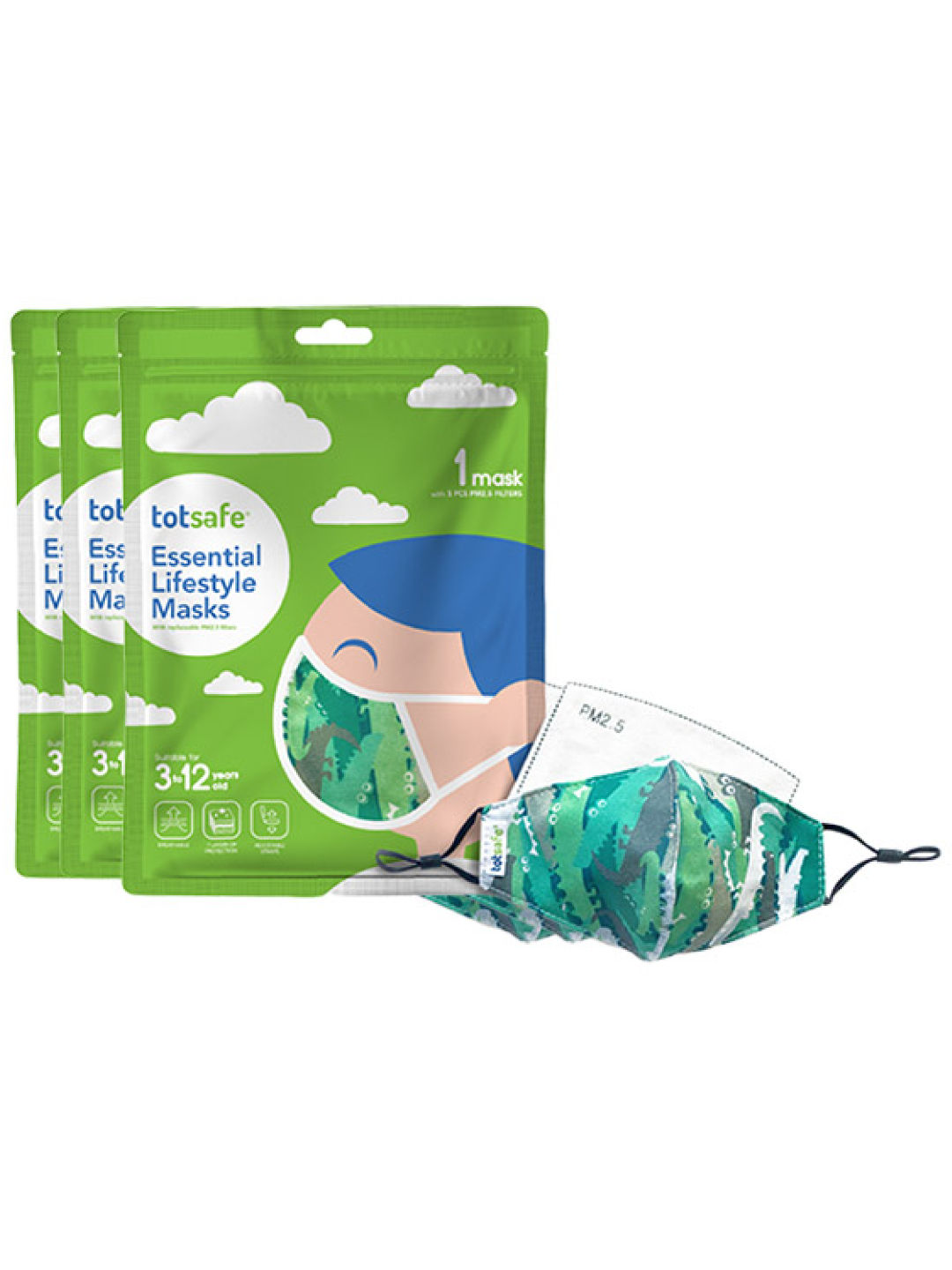 Totsafe Essential Lifestyle Mask - Alligator Set - Bundle with 3 Filters