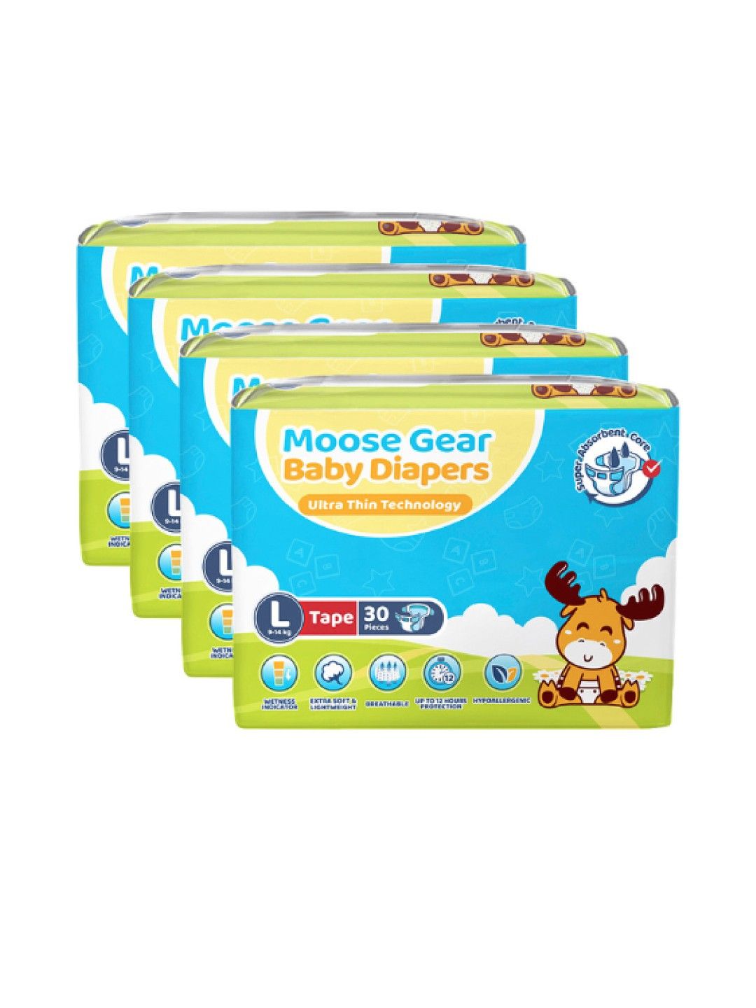 Moose Gear Baby Tape Diapers Large - 4 packs (120 pcs) (No Color- Image 1)