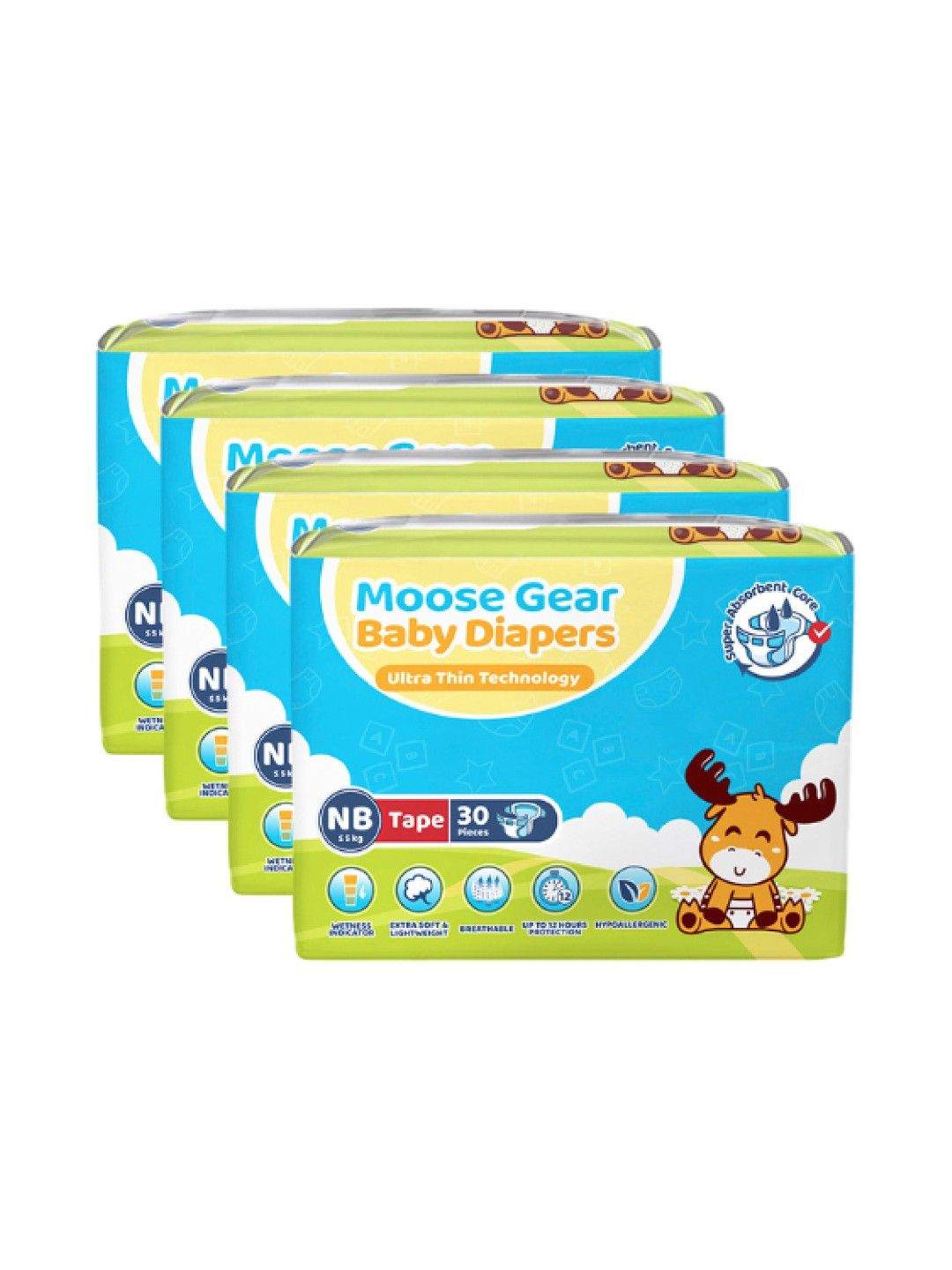 Moose Gear Baby Tape Diapers Newborn - 4 packs (120 pcs) (No Color- Image 1)