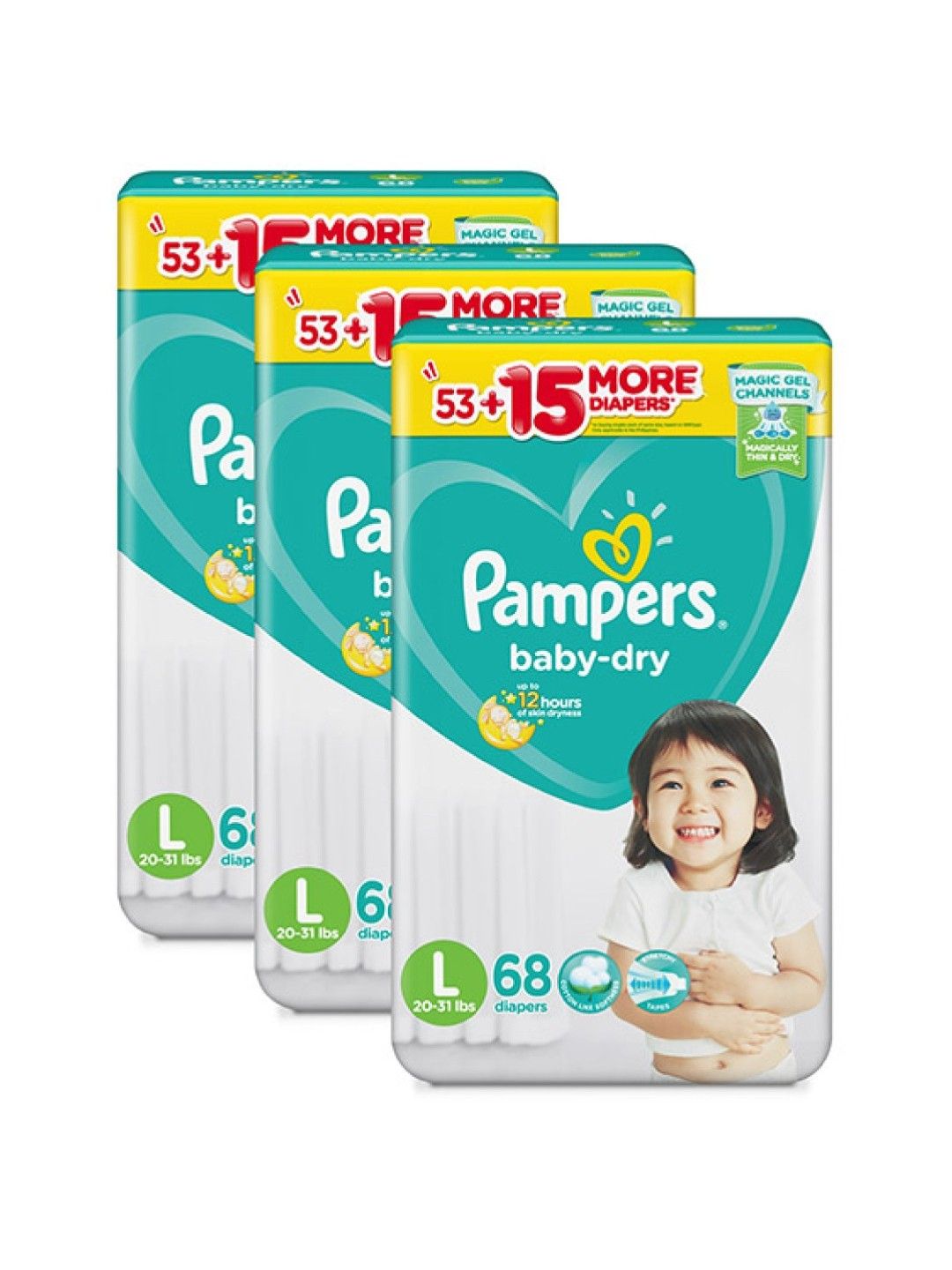 Pampers Baby Dry Taped Large 68s x 3 packs (204 pcs) (No Color- Image 1)