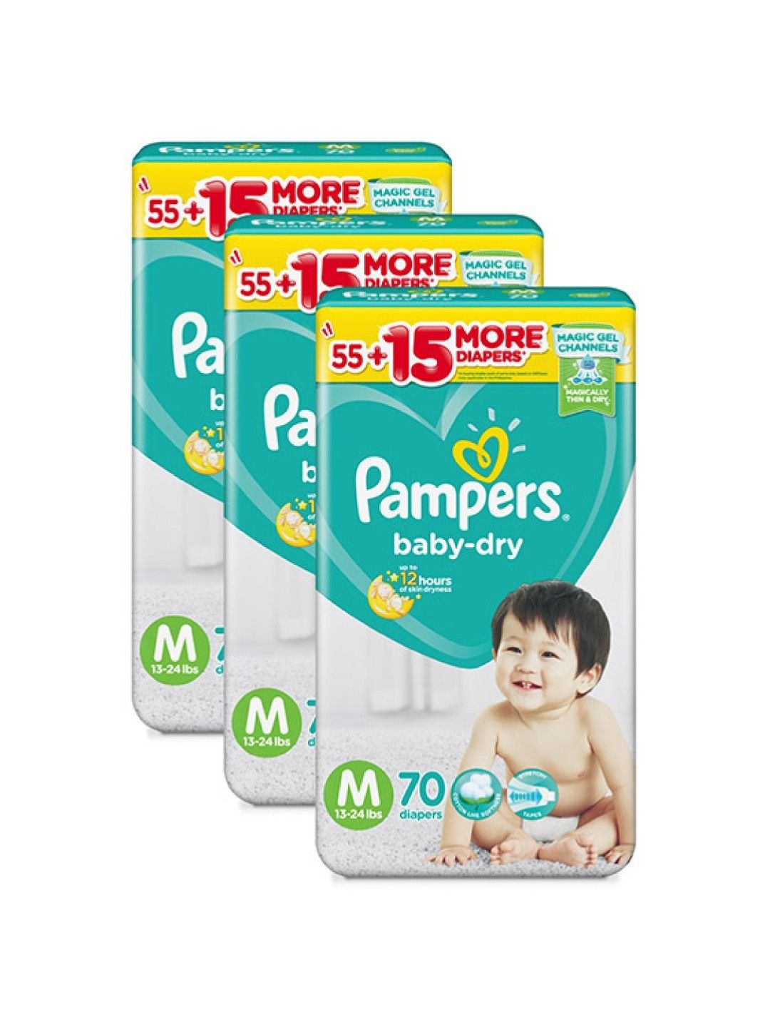 Pampers Baby Dry Taped Medium 70s x 3 packs (210 pcs)
