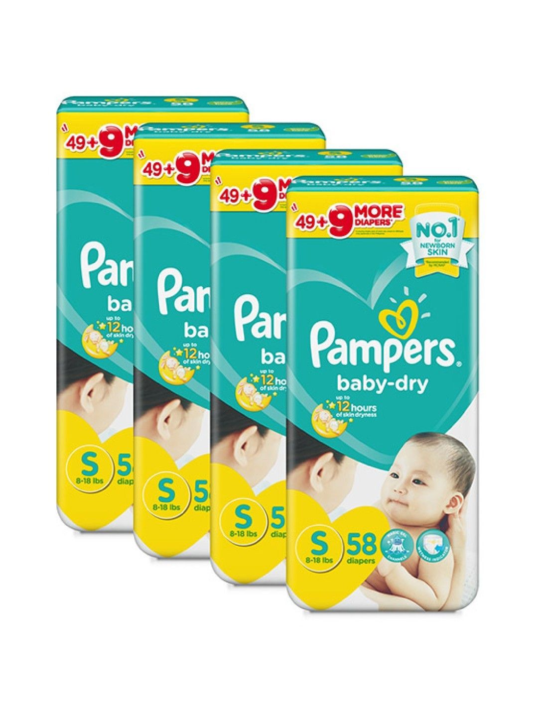 Pampers Baby Dry Taped Small 58s x 4 packs (232 pcs) (No Color- Image 1)