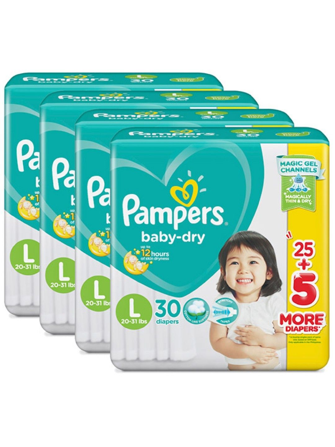 Pampers Baby Dry Taped Large 30s x 4 packs (120 pcs) (No Color- Image 1)