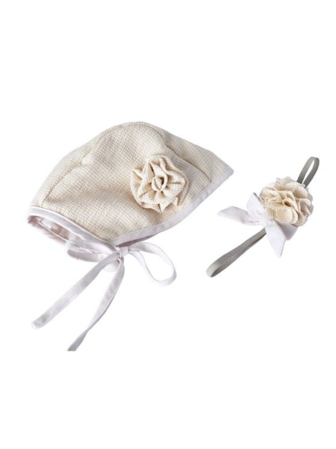 Style Me Little Rosette Newborn Bonnet & Headband - Taupe Seersucker