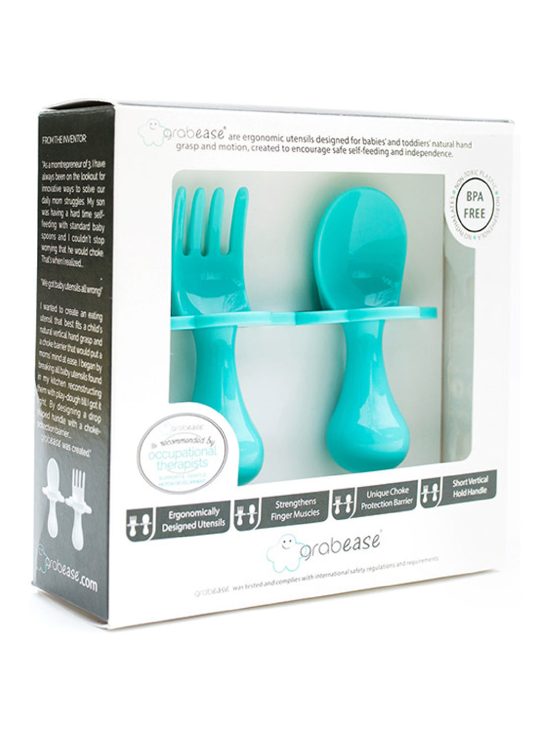 Grabease Self Feeding Spoon and Fork Set (Teal- Image 2)