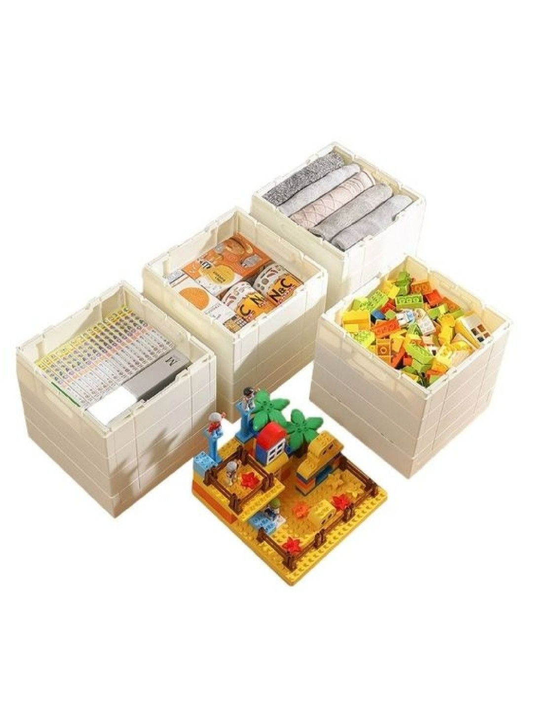 Shimoyama Toy Bricks Foldable Bin Organizer with Lid (Red- Image 3)