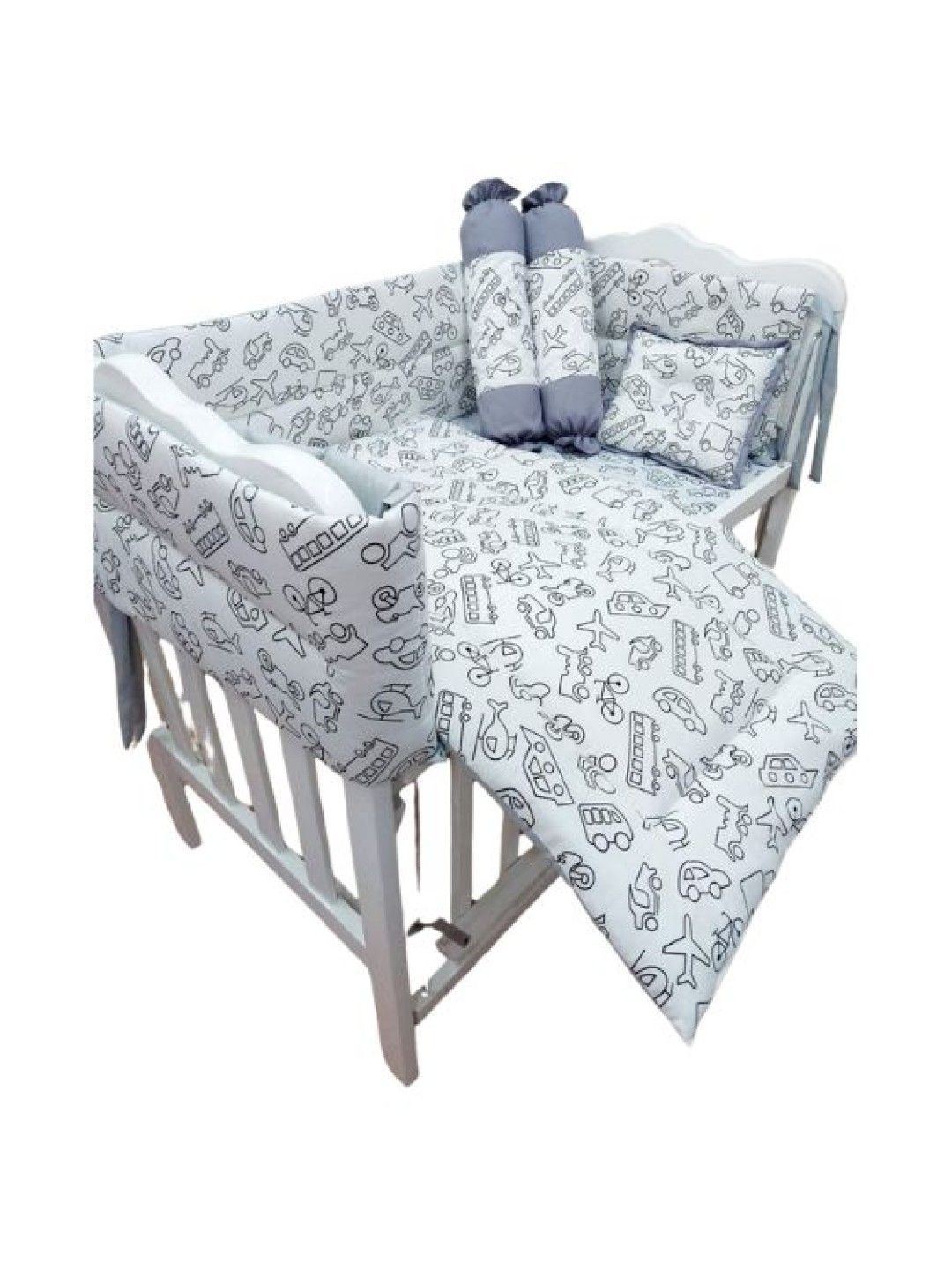 QT Hub Wooden Crib + 7pc Bedding Set + Foam w/cover + Crib Bumper (Transportation- Image 1)