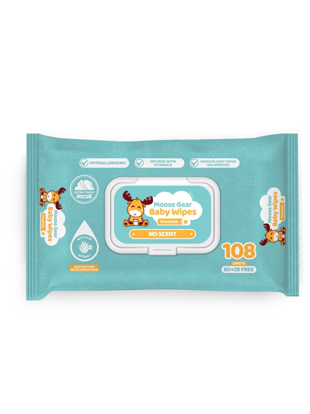 Moose Gear Baby Baby Wipes Unscented 108 Sheets x1 Pack