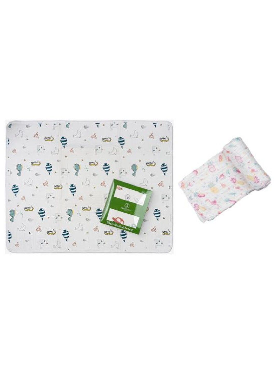 Swaddies PH [Bundle] Underwater Stitchfree Bedmat + Pink Fruits Multi-purpose Muslin Cloth (No Color- Image 1)