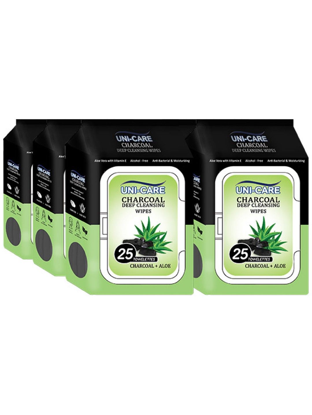 Uni-care Charcoal Deep Cleansing Wipes (25 sheets) - Pack of 5 (No Color- Image 1)