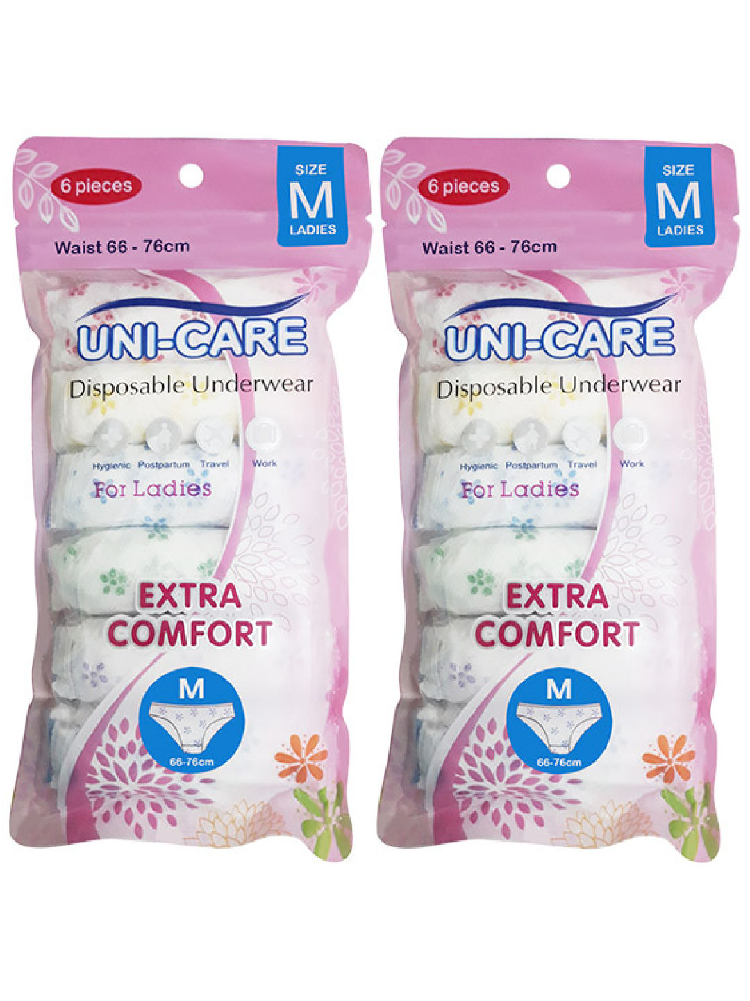 Uni-care Disposable Underwear for Women 66-76cm (6 sheets) - Pack of 2 (No Color- Image 1)