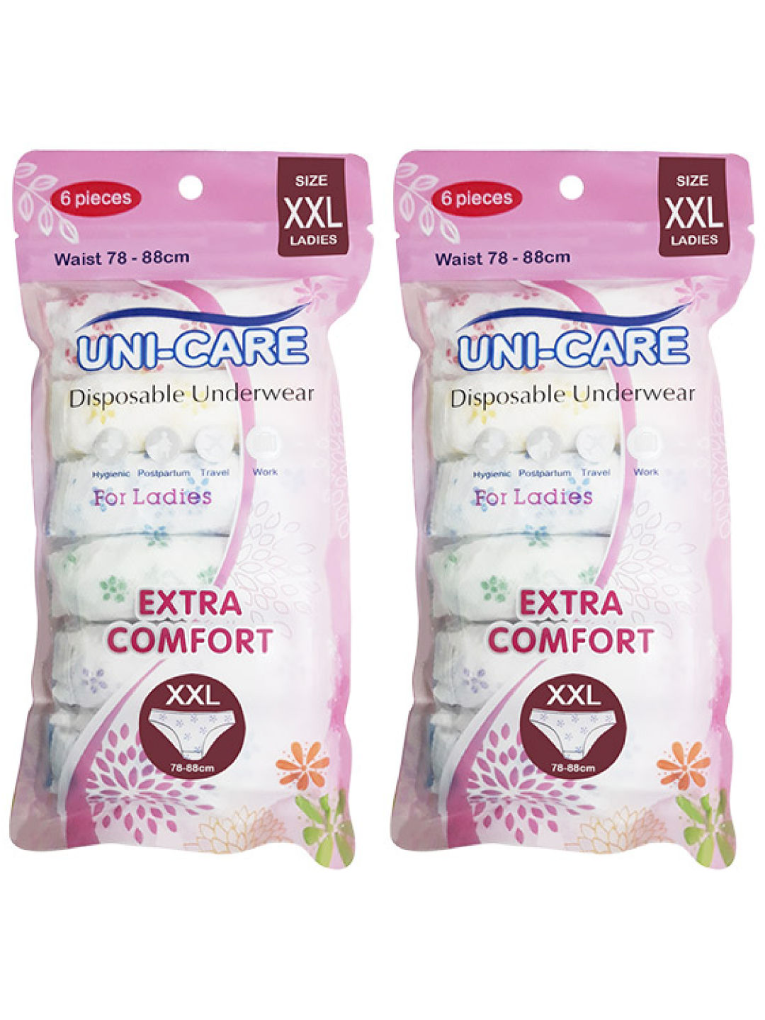Uni-care Disposable Underwear for Women 78-88cm (6 sheets) - Pack of 2 (No Color- Image 1)