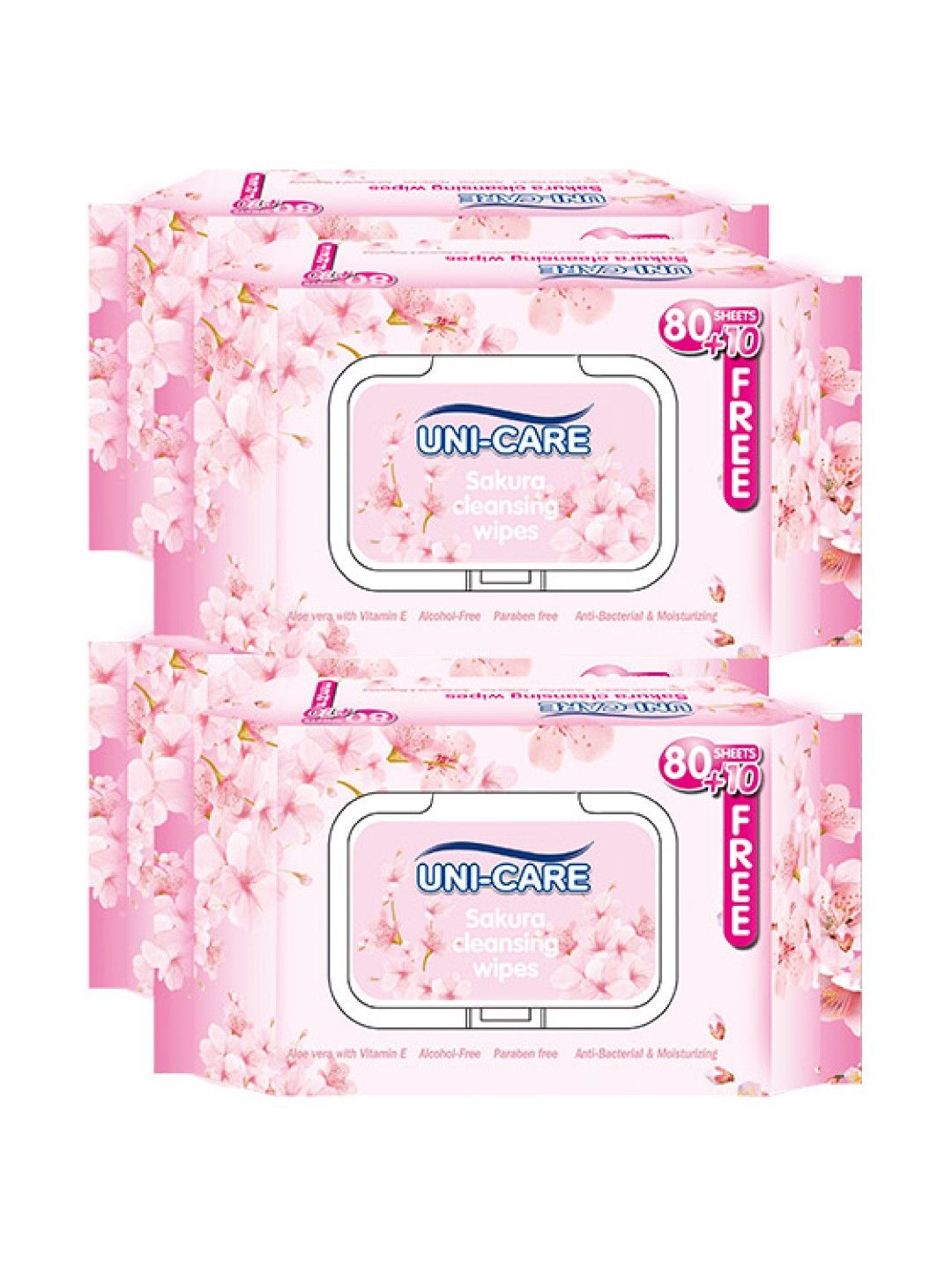 Uni-care Sakura Cleansing Wipes (90 sheets) - Pack of 4 (No Color- Image 1)