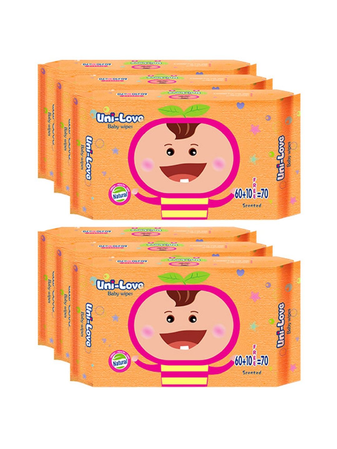 Uni-love Powder Scent Baby Wipes 70's (6-Pack) (No Color- Image 1)