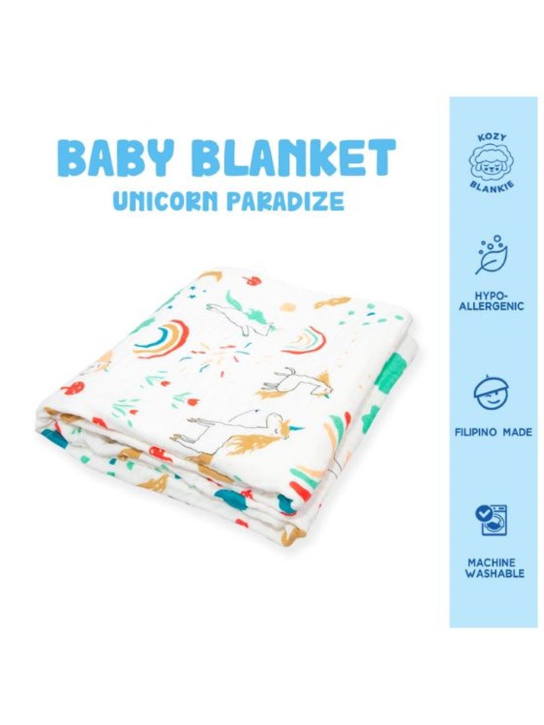 Kozy Blankie 100% Cotton Premium Multi-Purpose Muslin Cloth - Unicorn Paradise (No Color- Image 2)