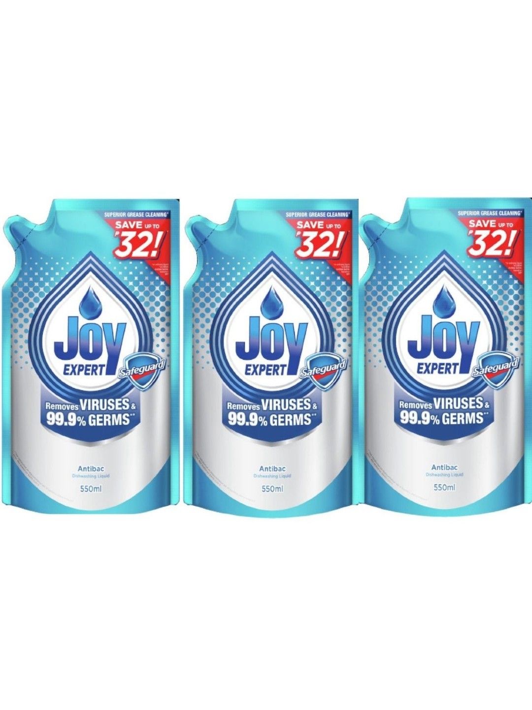 Joy Antibac Dishwashing Liquid Refill 3-Pack (550ml)