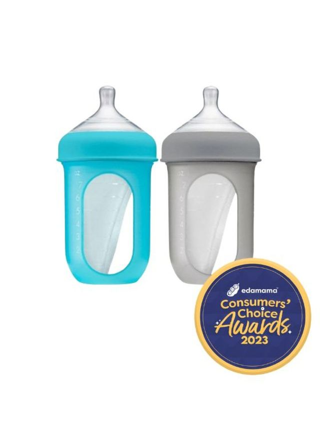 BOON NURSH Silicone Pouch Bottle 8oz Twin Pack (Blue & Gray)