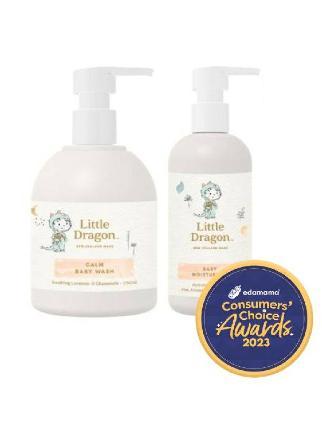 Little Dragon Calm Baby Wash Pump Bottle (250ml) and Baby Moisturiser Pump Bottle (250ml)