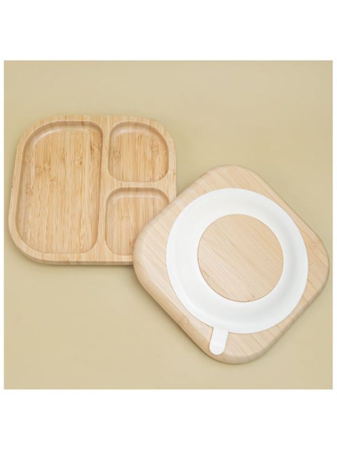 Baby Nene 3 Piece Bamboo Plate Set with Bib and Placemat (Vanilla Bean White- Image 3)