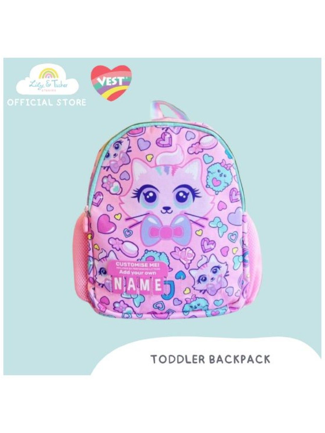 Lily and Tucker Vest 12” Kids Backpack with DIY Personalized Name - Cats (No Color- Image 2)