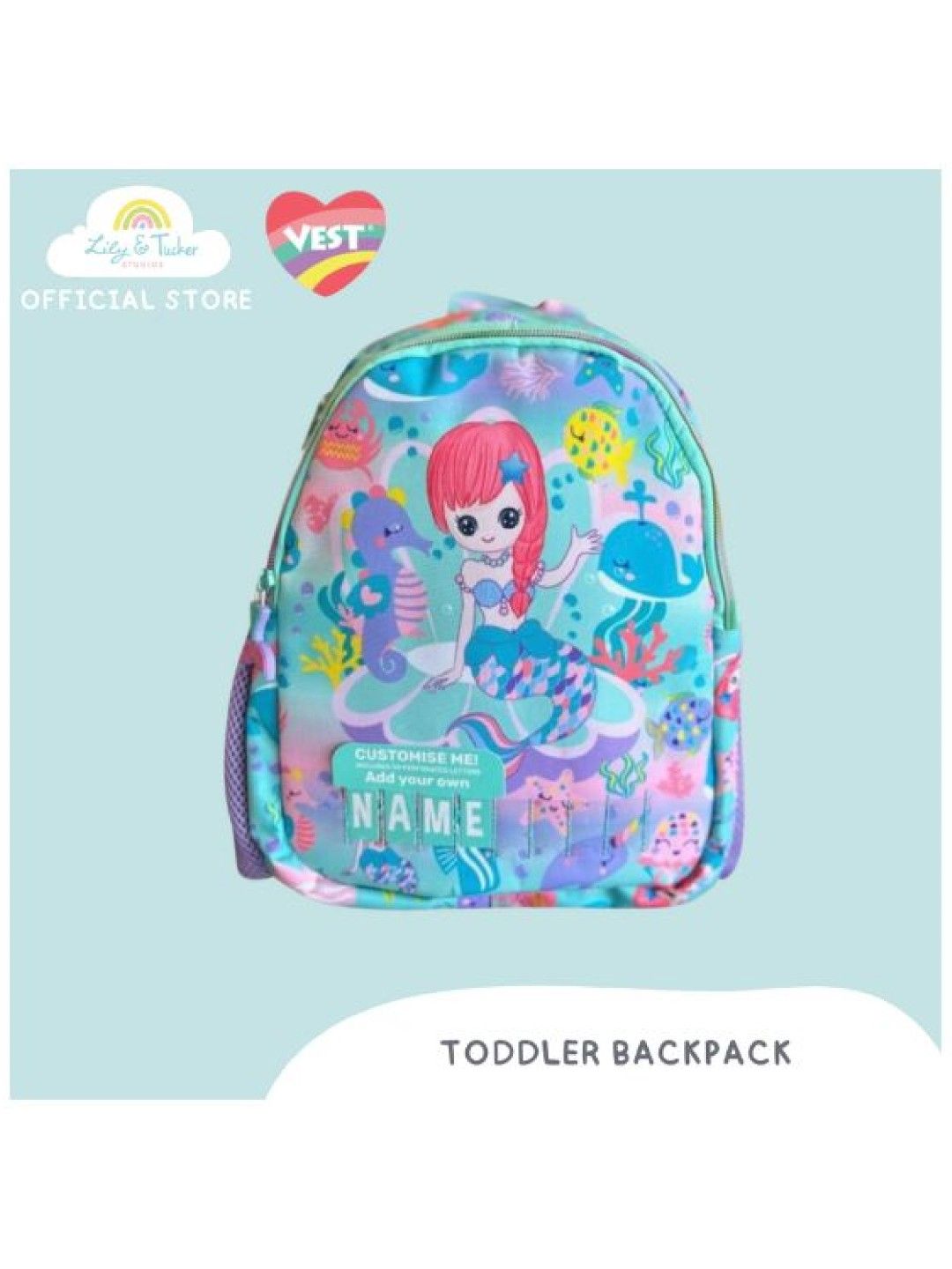 Lily and Tucker Vest 12” Kids Backpack with DIY Personalized Name - Mermaid (No Color- Image 2)