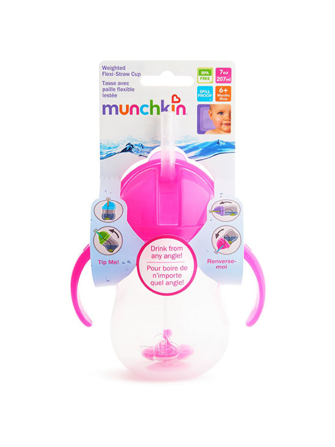 Munchkin Weighted Flexi Straw Cup (7oz) (Pink- Image 1)